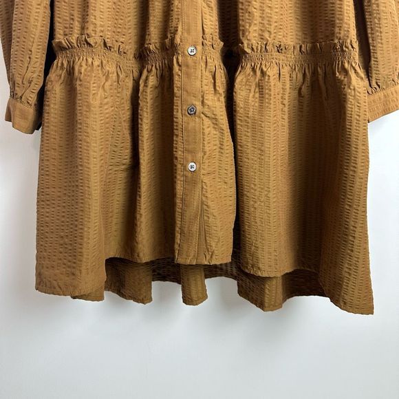 SEA Sevyn Seersucker Dress Size Large Long Sleeve Tobacco Brown Ruffle - Picture 6 of 16